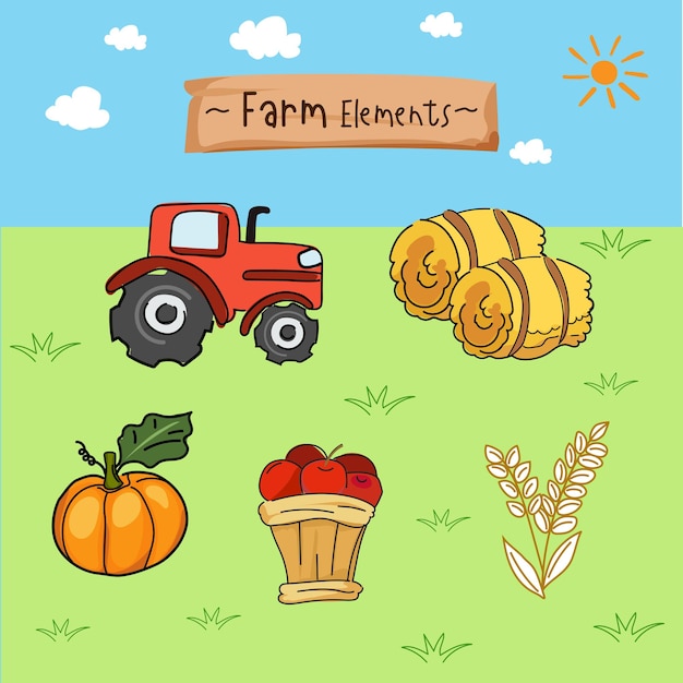 Hand drawn doodle set of farm elements Vector illustration