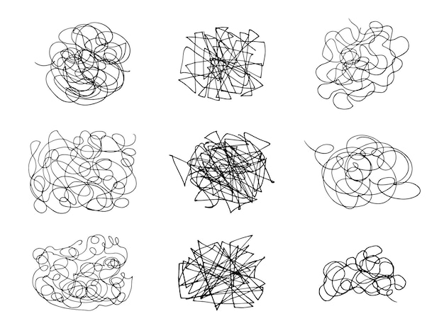 Vector hand drawn doodle set with abstract tangled scribbles vector random chaotic lines scribbles collection