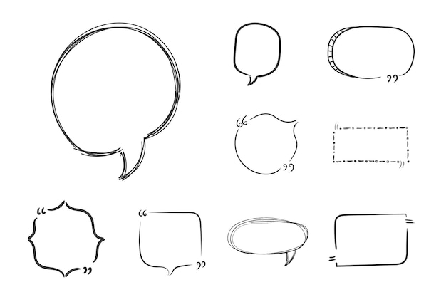 Hand drawn doodle speech bubbles sketch frames Quote commas message quotation marks scribble