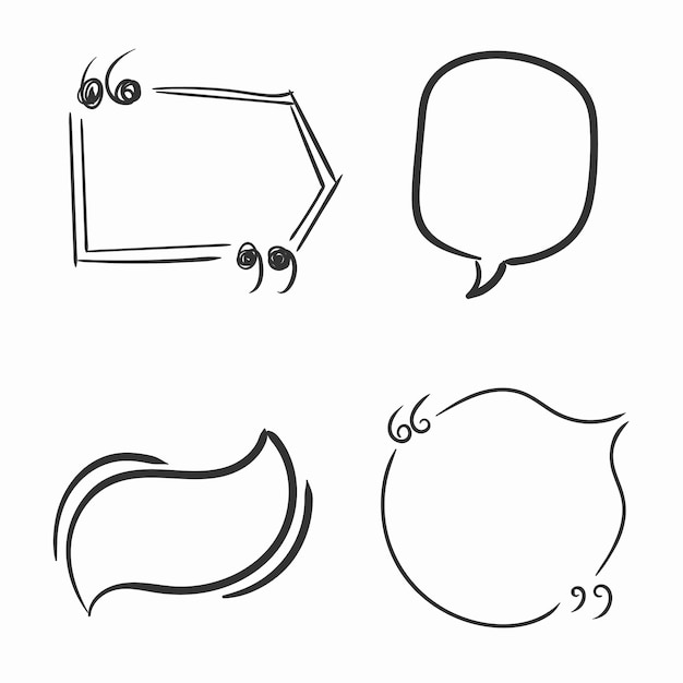 Hand drawn doodle speech bubbles sketch frames Quote commas message quotation marks scribble