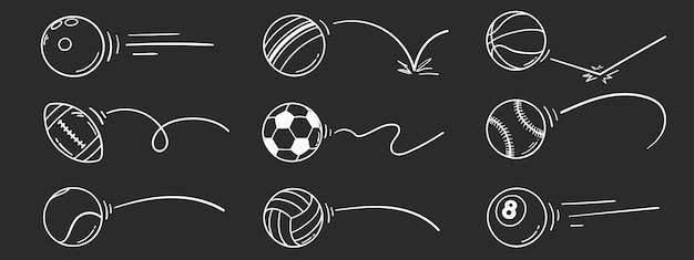 hand drawn doodle sports ball rebound set vector illustration