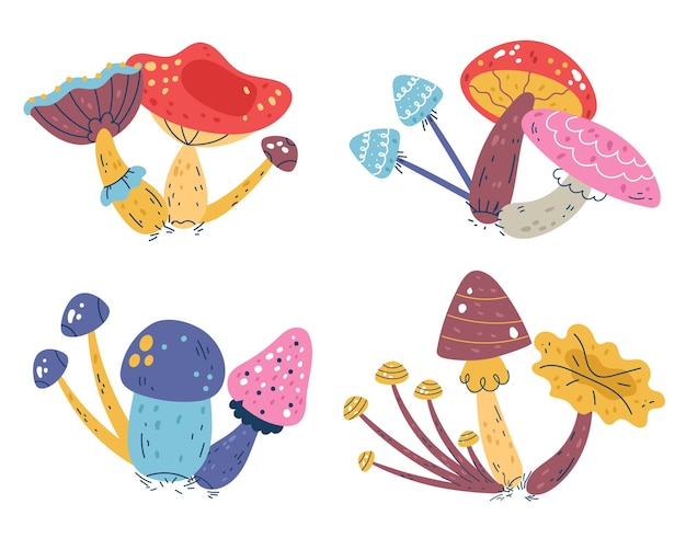 Hand drawn doodle style mushrooms concept illustration