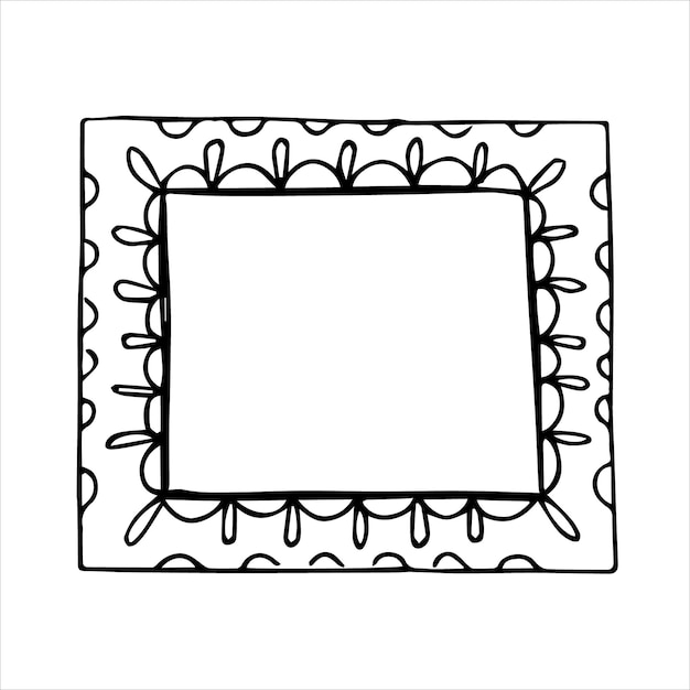 Hand drawn doodle style rectangular frame Black and white vector illustration