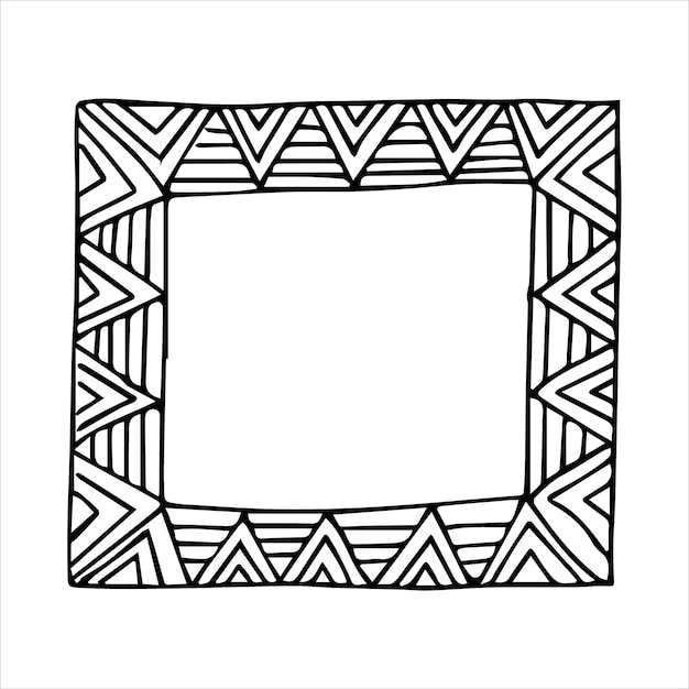 Hand drawn doodle style rectangular frame Black and white vector illustration