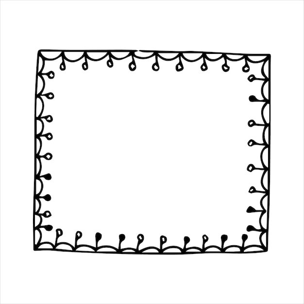 Hand drawn doodle style rectangular frame Black and white vector illustration