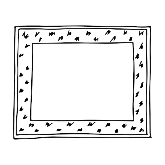 Hand drawn doodle style rectangular frame Black and white vector illustration