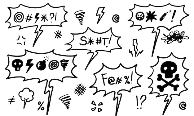 Hand drawn doodle Swearing isolated on white background set elements for concept design.