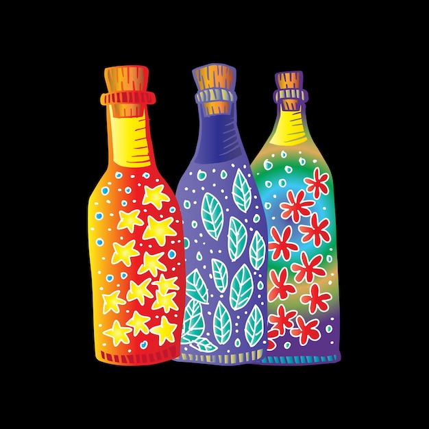 Hand drawn doodle three bottle illustration