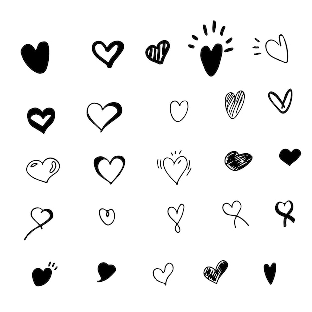 Hand drawn doodle vector heart icon set.