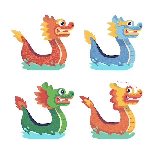 Hand drawn dragon boats collection