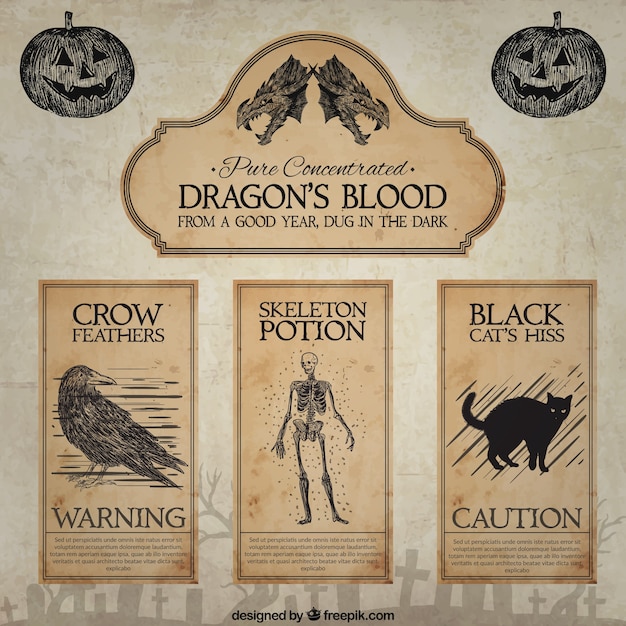 Hand drawn dragon's blood labels