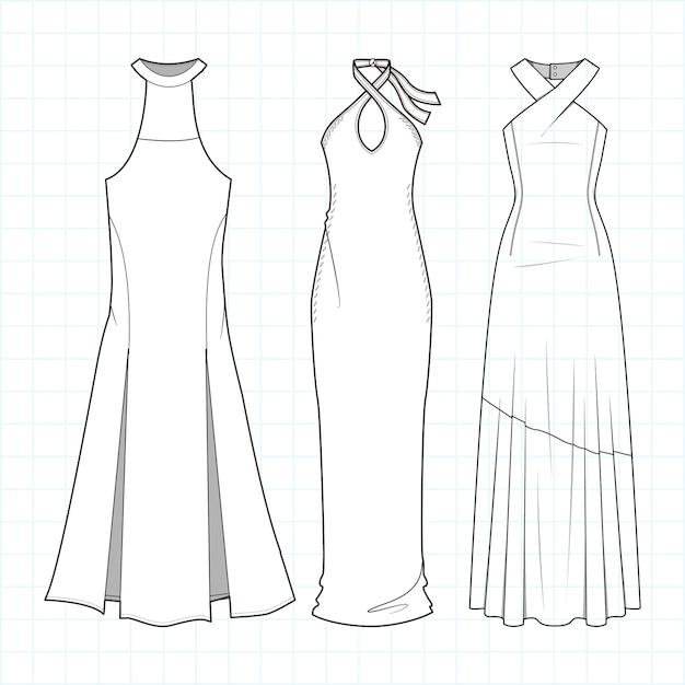 Hand drawn dress outline Dress sketch collection