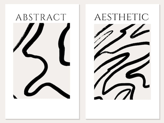 Hand drawn dry blush line aesthetic abstract posters Black dry brush stroke abstract contemporary