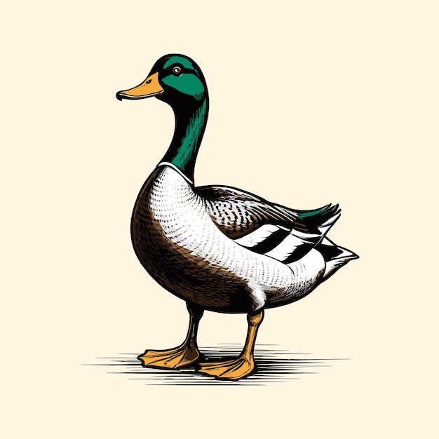 Hand Drawn Duck Engraved Illustration Style