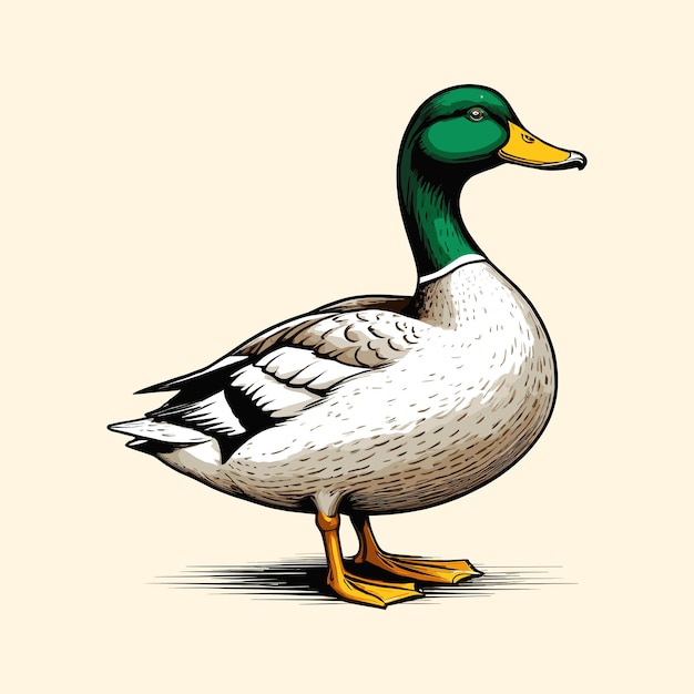 Hand Drawn Duck Illustration Engraved Style