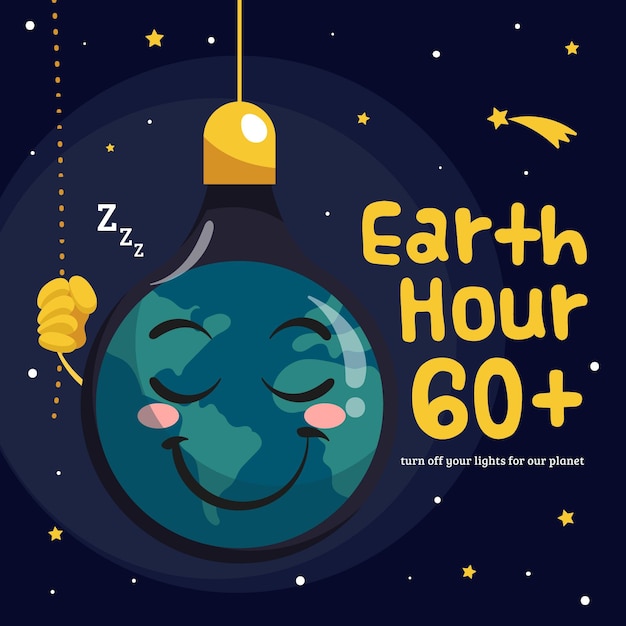 Hand-drawn earth hour illustration with planet in the shape of lightbulb