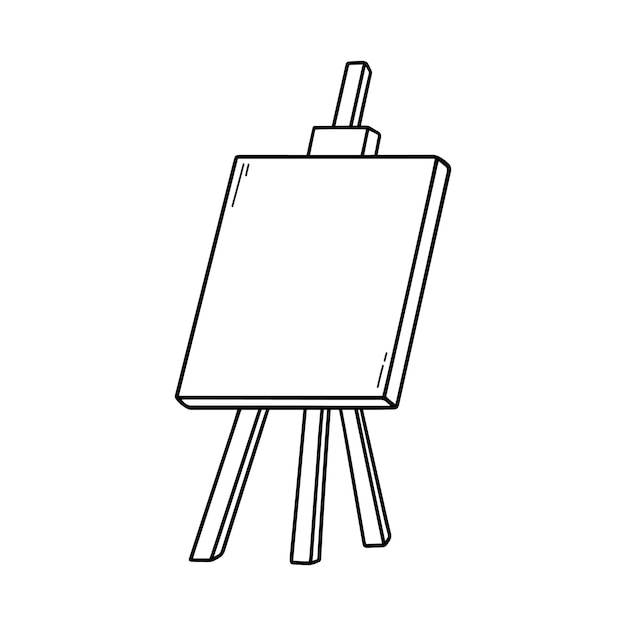 Hand drawn easel with blank canvas doodle Art equipment in sketch style