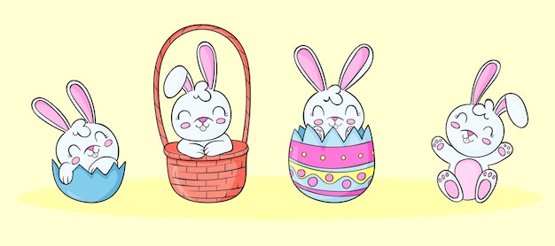 Hand drawn easter bunnies collection