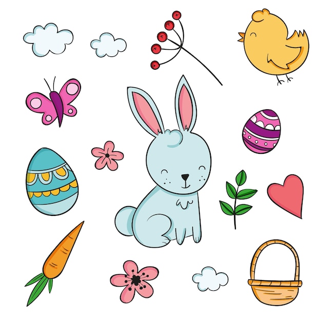 Hand drawn easter element collection