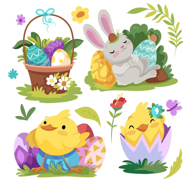 Hand drawn easter element collection