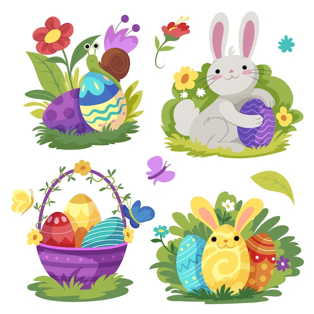 Hand drawn easter element collection