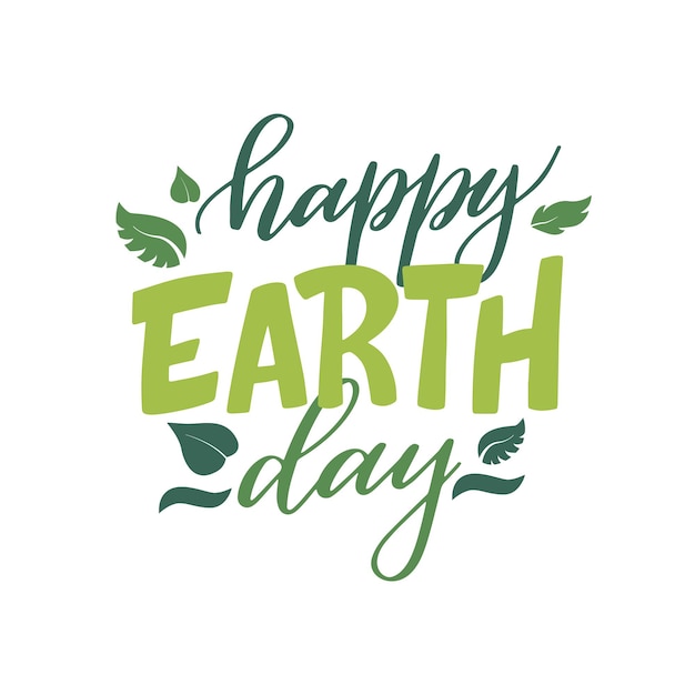 Hand drawn eco lettering poster Happy earth day Ecology theme template lettering Vector illustration