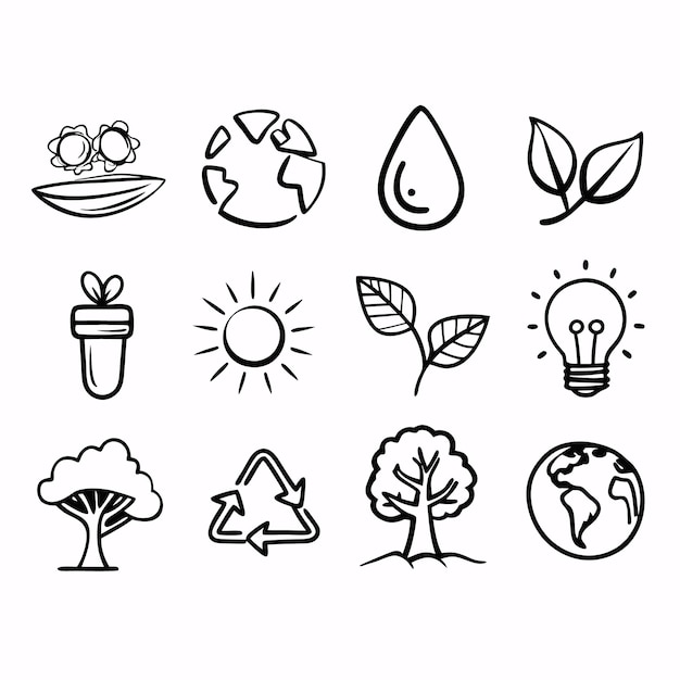 Vector hand drawn ecofriendly icons