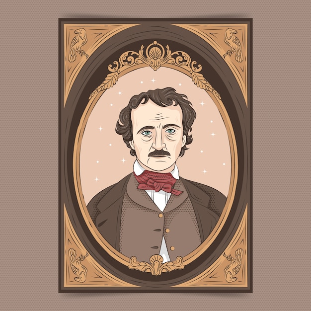 Hand drawn edgar allan poe illustration