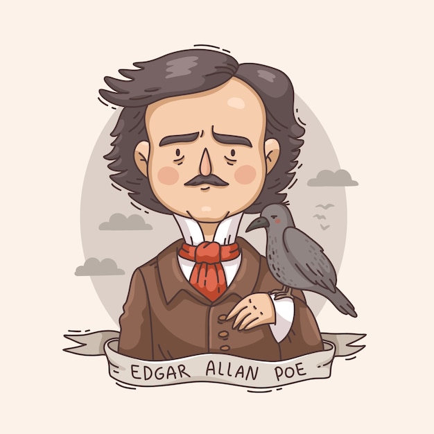 Hand drawn edgar allan poe illustration