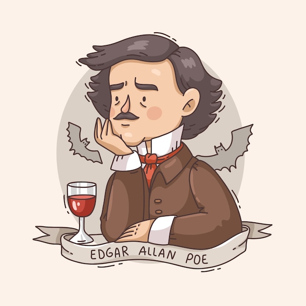 Hand drawn edgar allan poe illustration