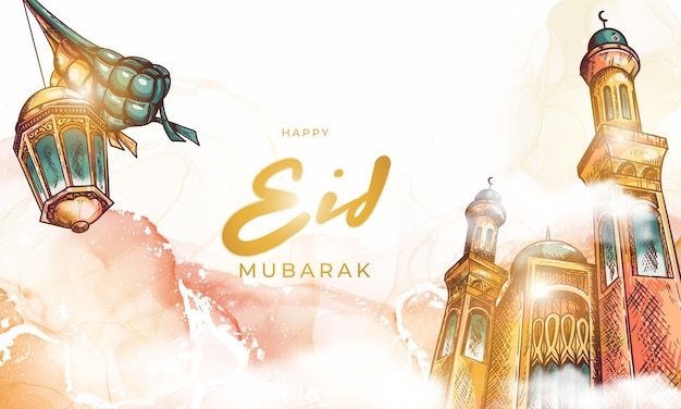 Hand drawn eid alfitr eid mubarak illustration