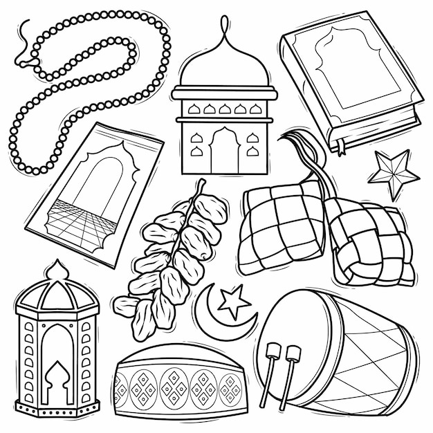 Hand Drawn Eid Mubarak doodle vector line art