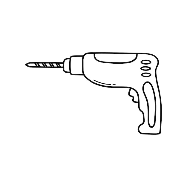 Hand drawn electric drill doodle Construction tool in sketch style Vector illustration isolated on white background