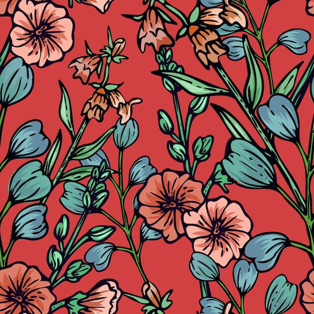 Hand drawn elegant colorful seamless pattern with botanical floral design illustration