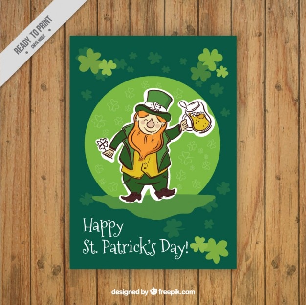 Vector hand drawn elf st. patrick's day card