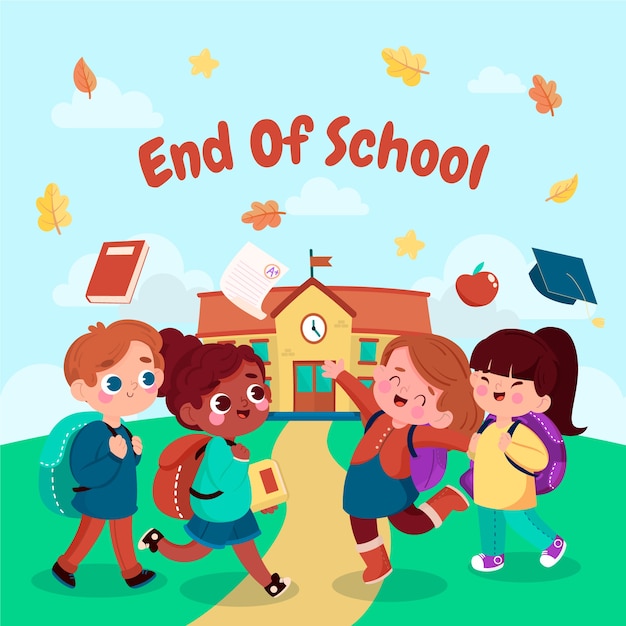 Hand drawn end of school illustration