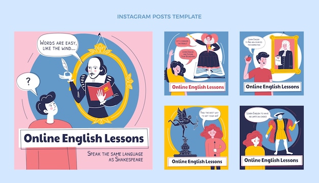 Hand drawn english lessons instagram post