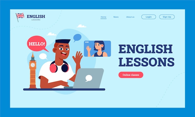 Hand drawn english school landing page template