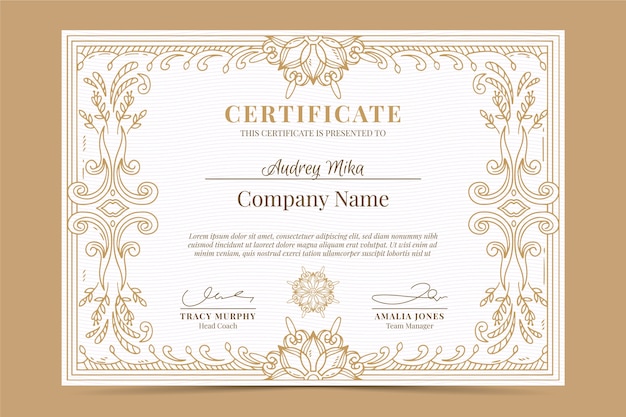 Hand drawn engraving certificate template