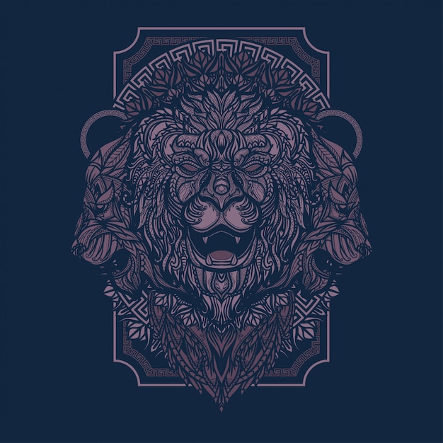 Hand drawn ethnic lion head illustration