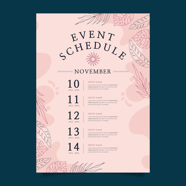 Hand drawn event schedule design template