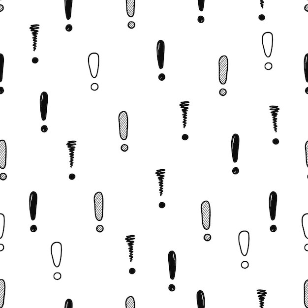 Hand drawn exclamation mark seamless pattern Scribble doodle exclamation point sign background Hand drawn sketch danger pattern