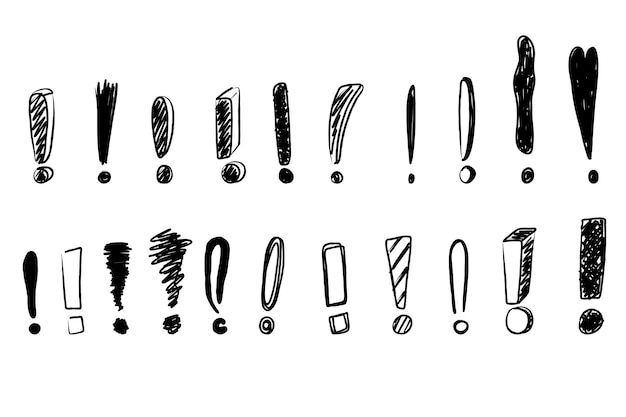 Hand drawn exclamation marks Doodle exclamation point Punctuation marks Black vector handwritten