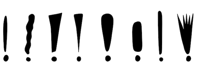 Hand drawn exclamation marks set. Doodle exclamation point. Punctuation marks. Black vector