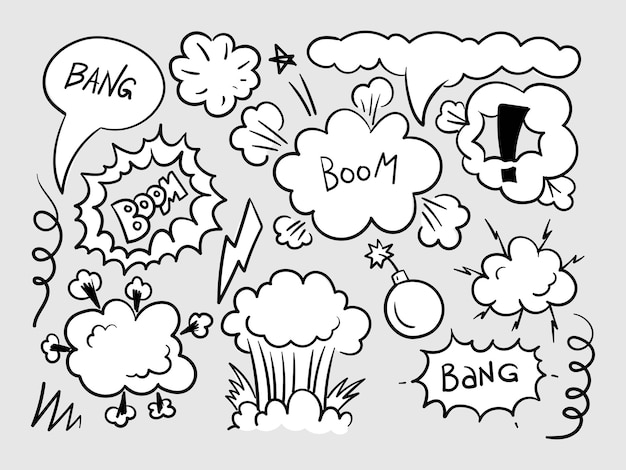 Hand drawn explosion, bomb element. Comic doodle sketch style. vector illustration.