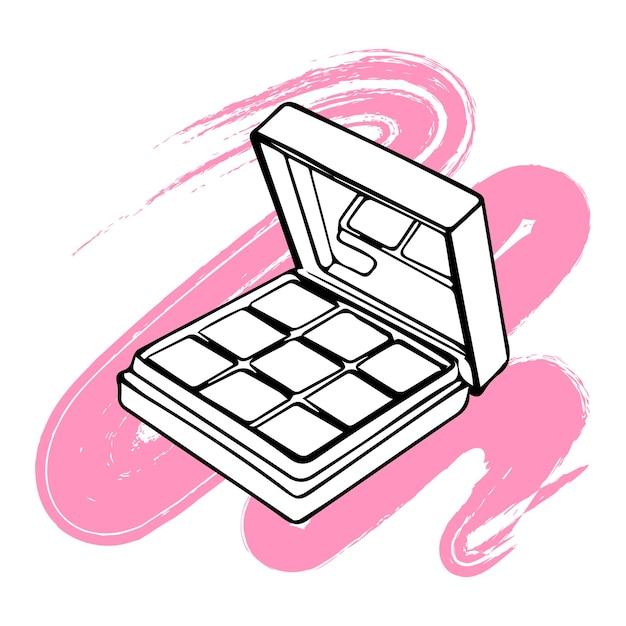 Hand drawn eyeshadow box on a gentle grunge brush stroke. Sketch, cosmetics illustration, vector