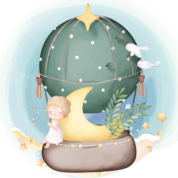 Hand drawn a fairy tale illustrations watercolor style Vector illustration