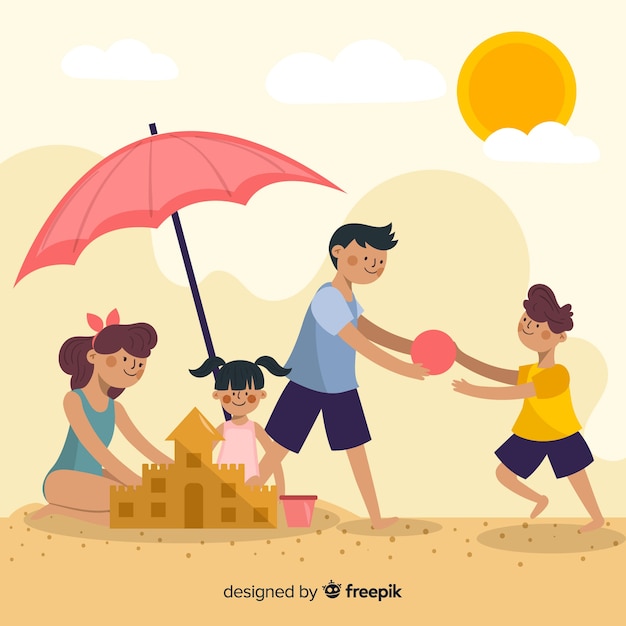 Hand drawn family in the beach