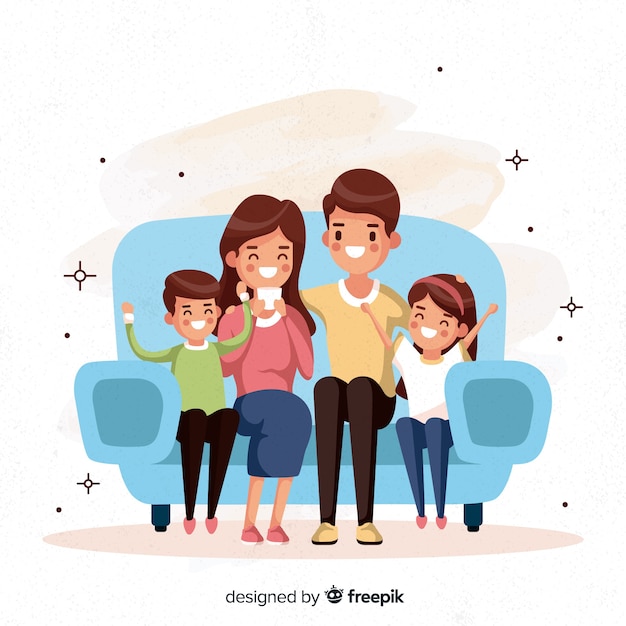 Hand drawn family sitting on the sofa background