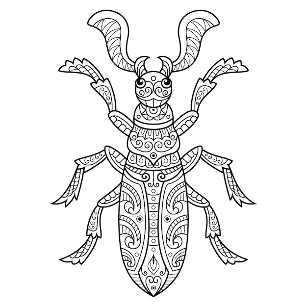 Hand drawn of fanous beetle in zentangle style